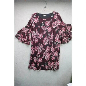 Sandra Darren Tiered Bell Sleeves Floral Dress-Size XL